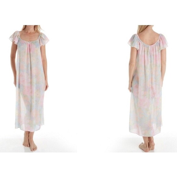 Miss Elaine Silk Essence Line Pastel Floral Silky Long Nightgown Sz ? - Picture 1 of 6